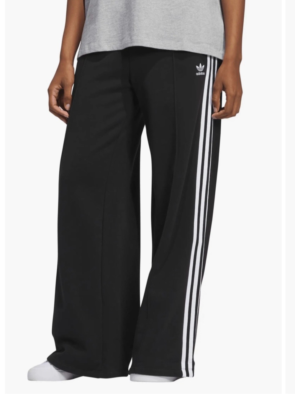 Adidas 3-Stripes Wide Leg Cotton French Terry Pants Medium